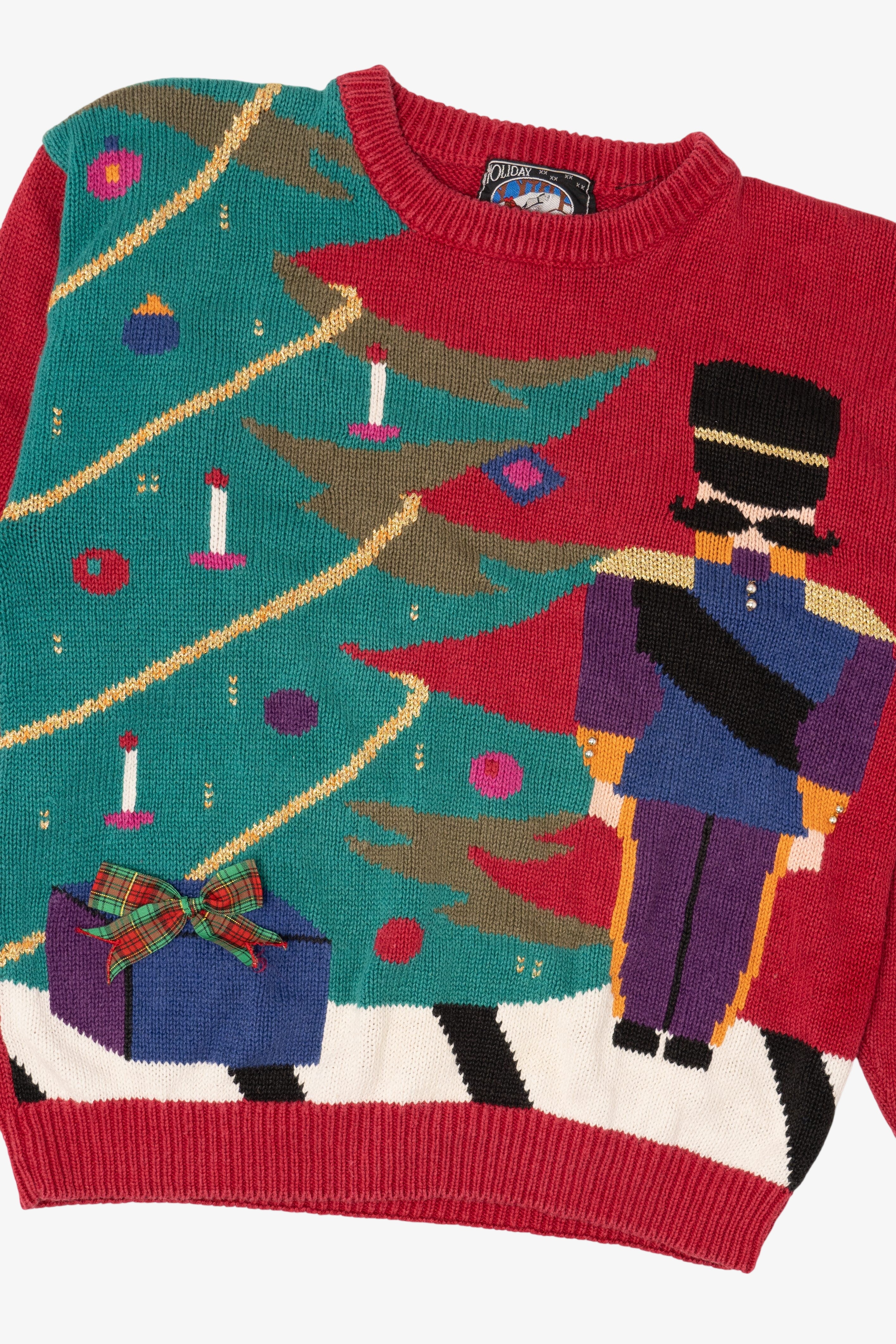 Vintage Red Holiday Traditions Nutcracker Under Tree Christmas Pullover (1990s)