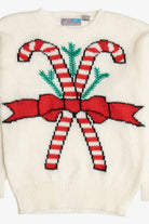 Vintage Embroidered Candy Canes Ugly Christmas Sweater (1980s)
