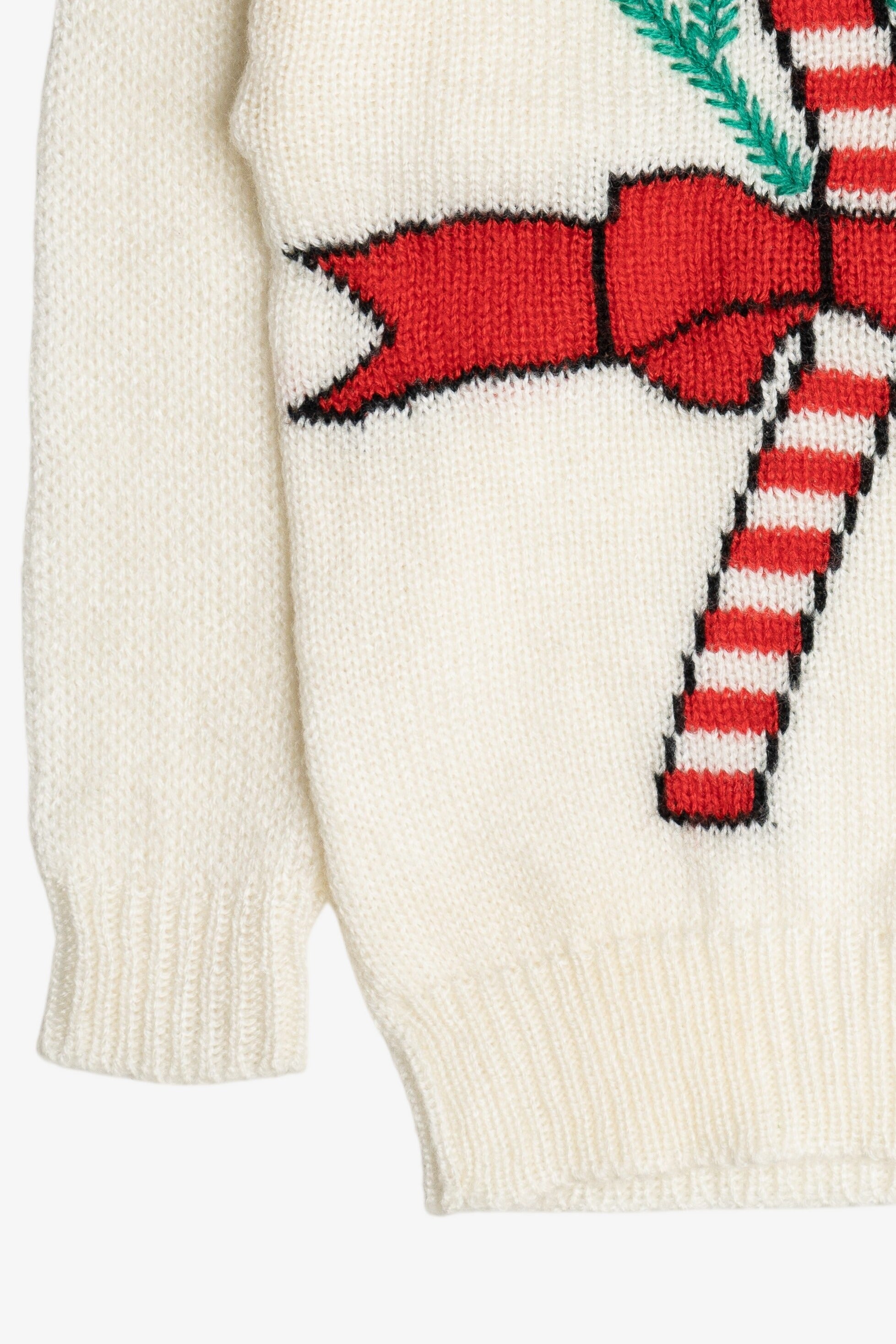 Vintage Embroidered Candy Canes Ugly Christmas Sweater (1980s)