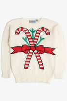 Vintage Embroidered Candy Canes Ugly Christmas Sweater (1980s)