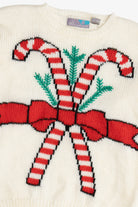 Vintage Embroidered Candy Canes Ugly Christmas Sweater (1980s)