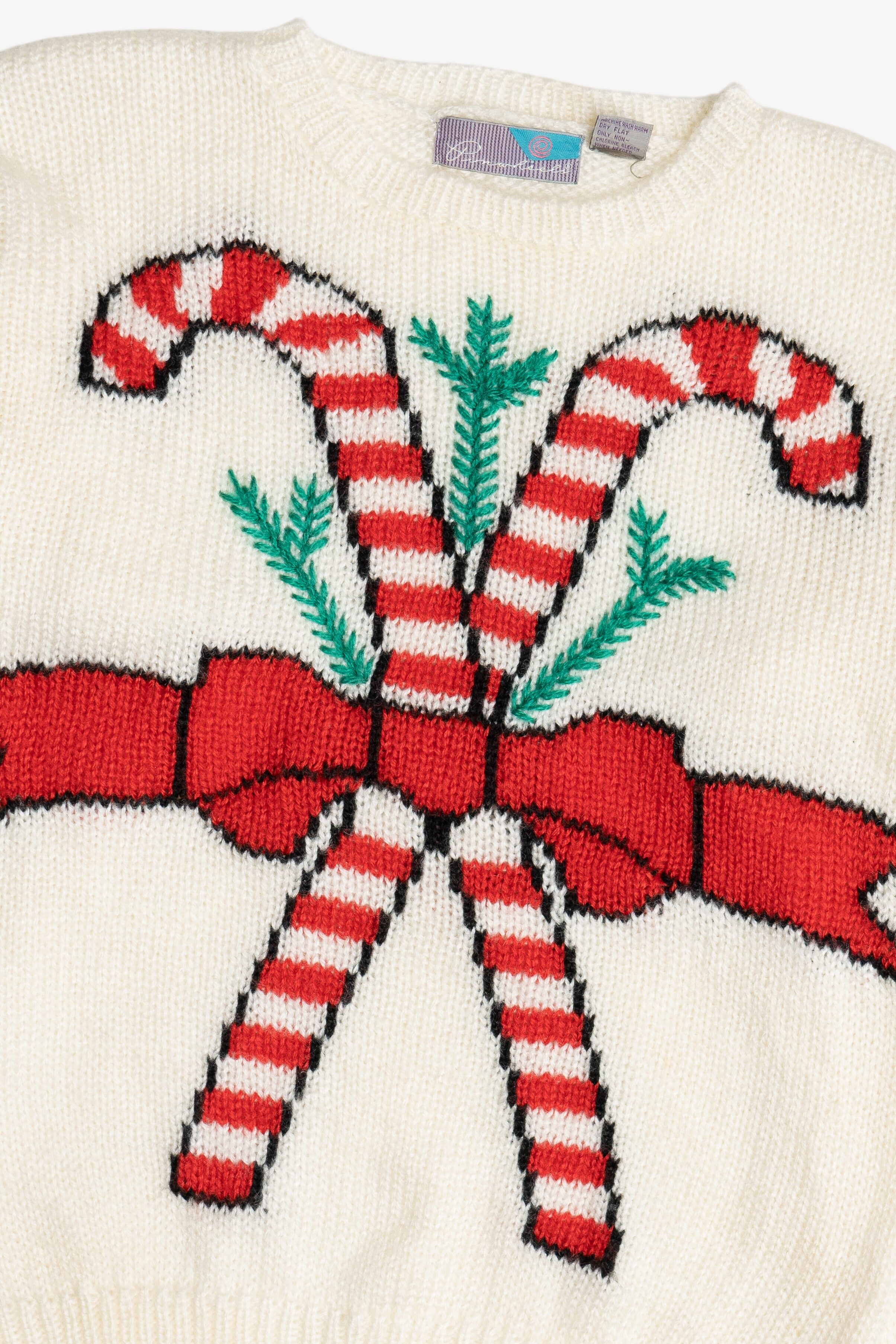 Vintage Embroidered Candy Canes Ugly Christmas Sweater (1980s)