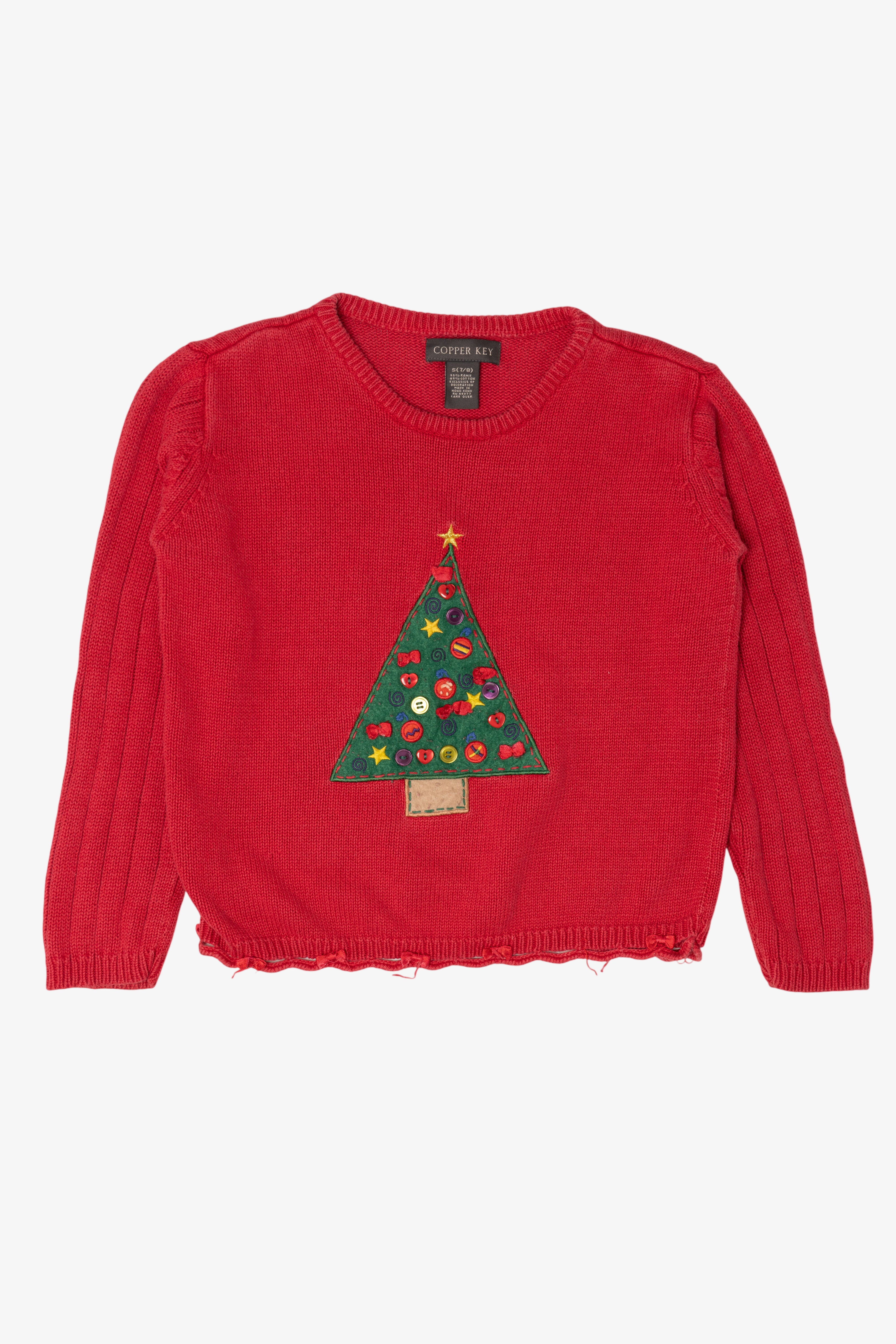 Vintage Kids Red Copper Key Tree Ugly Christmas Pullover (1990s)