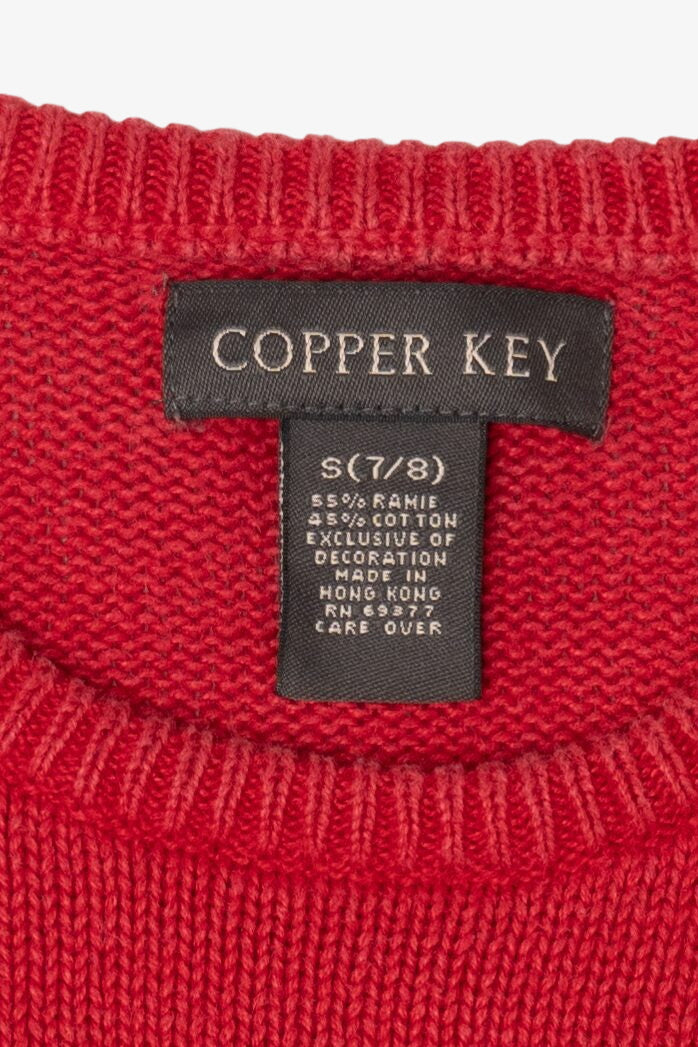 Vintage Kids Red Copper Key Tree Ugly Christmas Pullover (1990s)