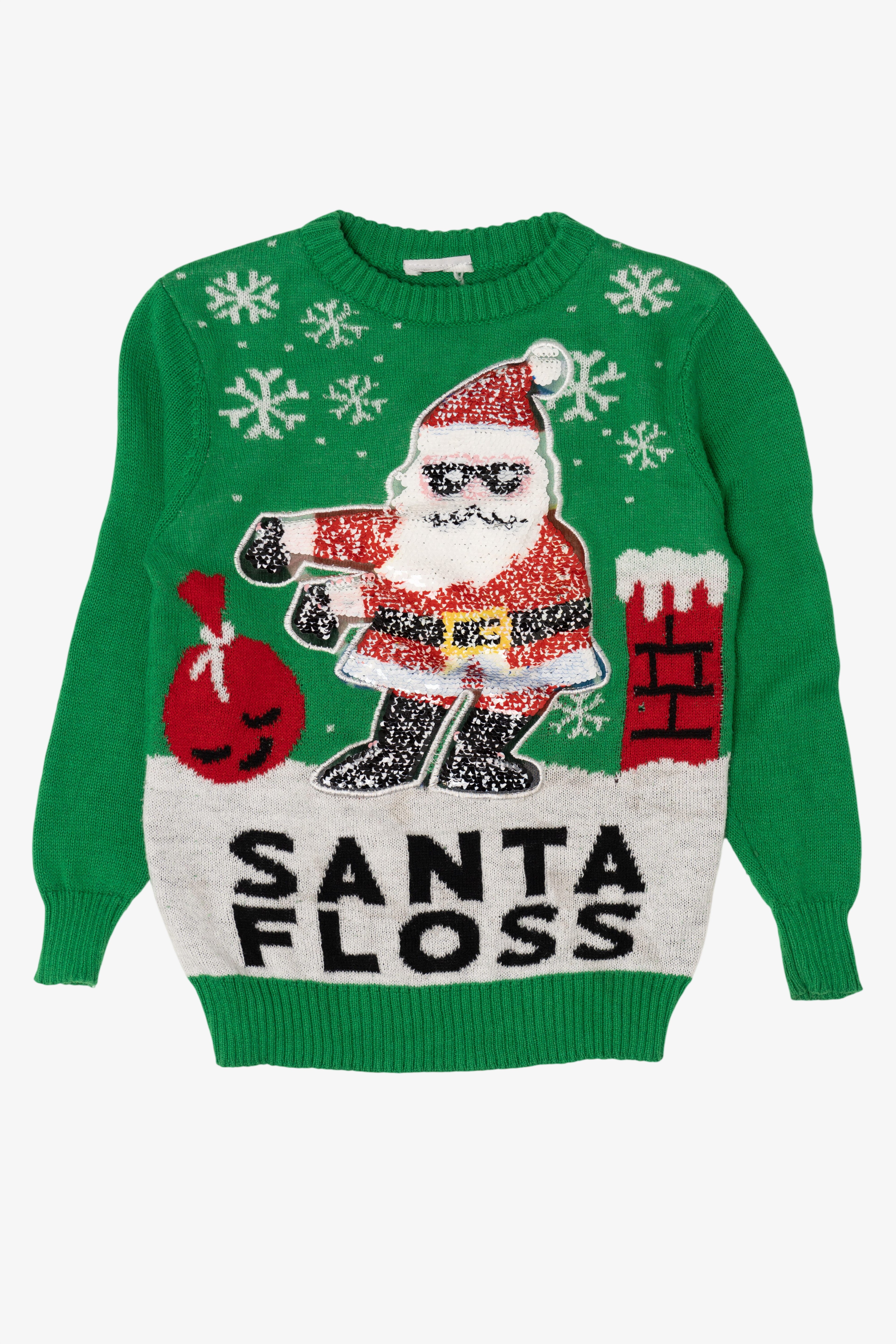 Green Kids "Santa Floss" Sequin Ugly Christmas Pullover (2010s)