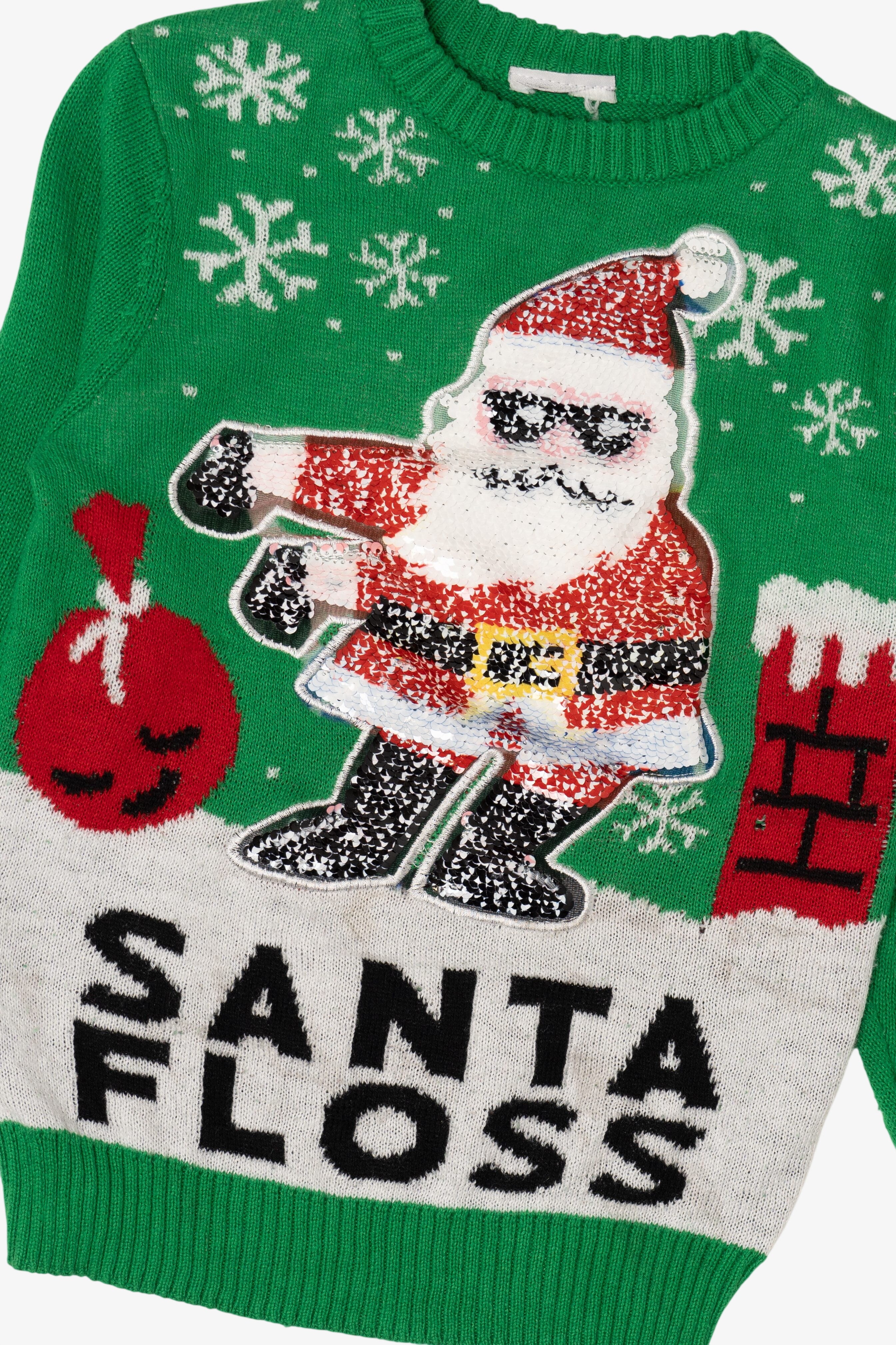 Green Kids "Santa Floss" Sequin Ugly Christmas Pullover (2010s)