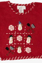 Vintage Kids Red Mandal Bay Snowmen Ugly Christmas Pullover (1990s)