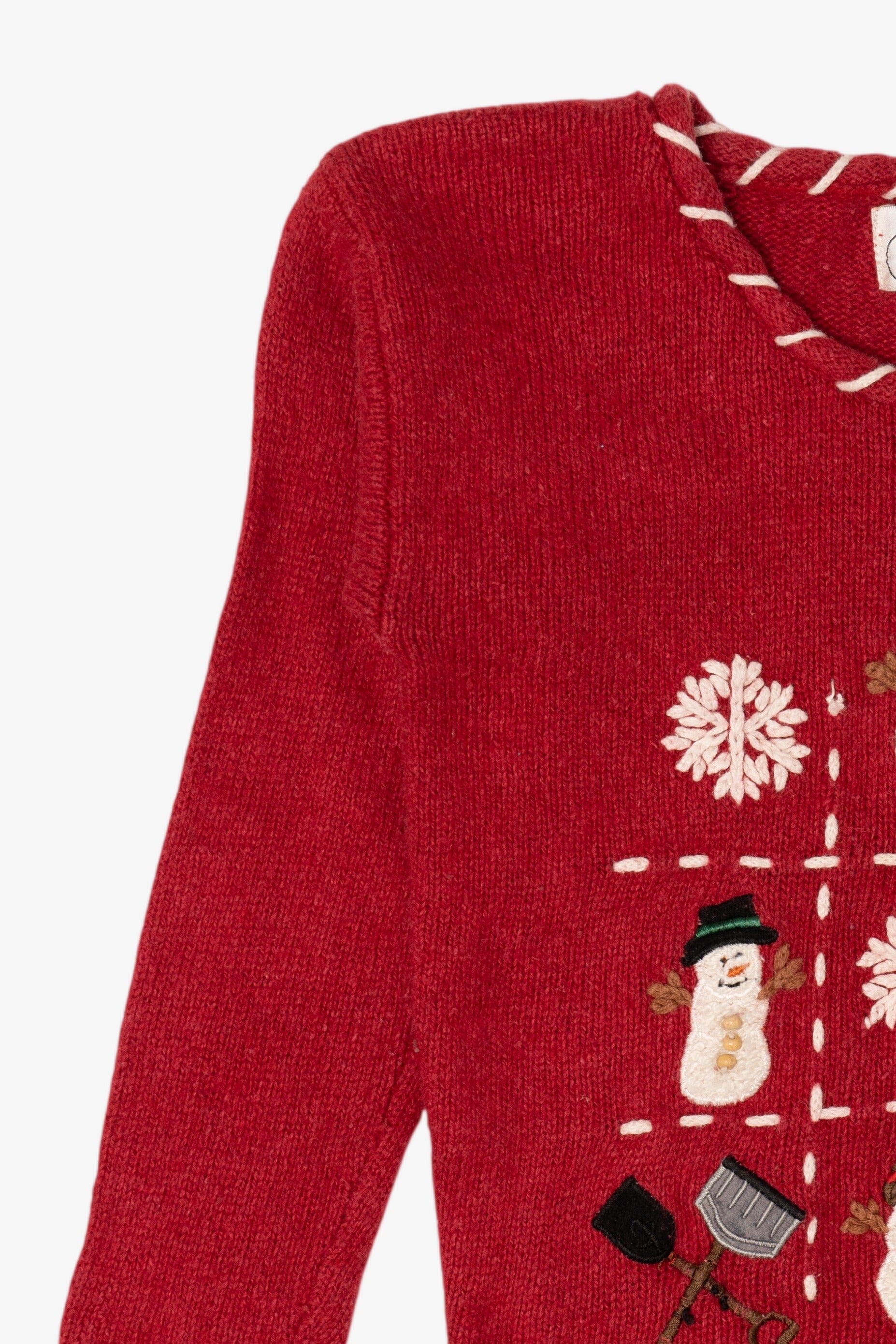 Vintage Kids Red Mandal Bay Snowmen Ugly Christmas Pullover (1990s)
