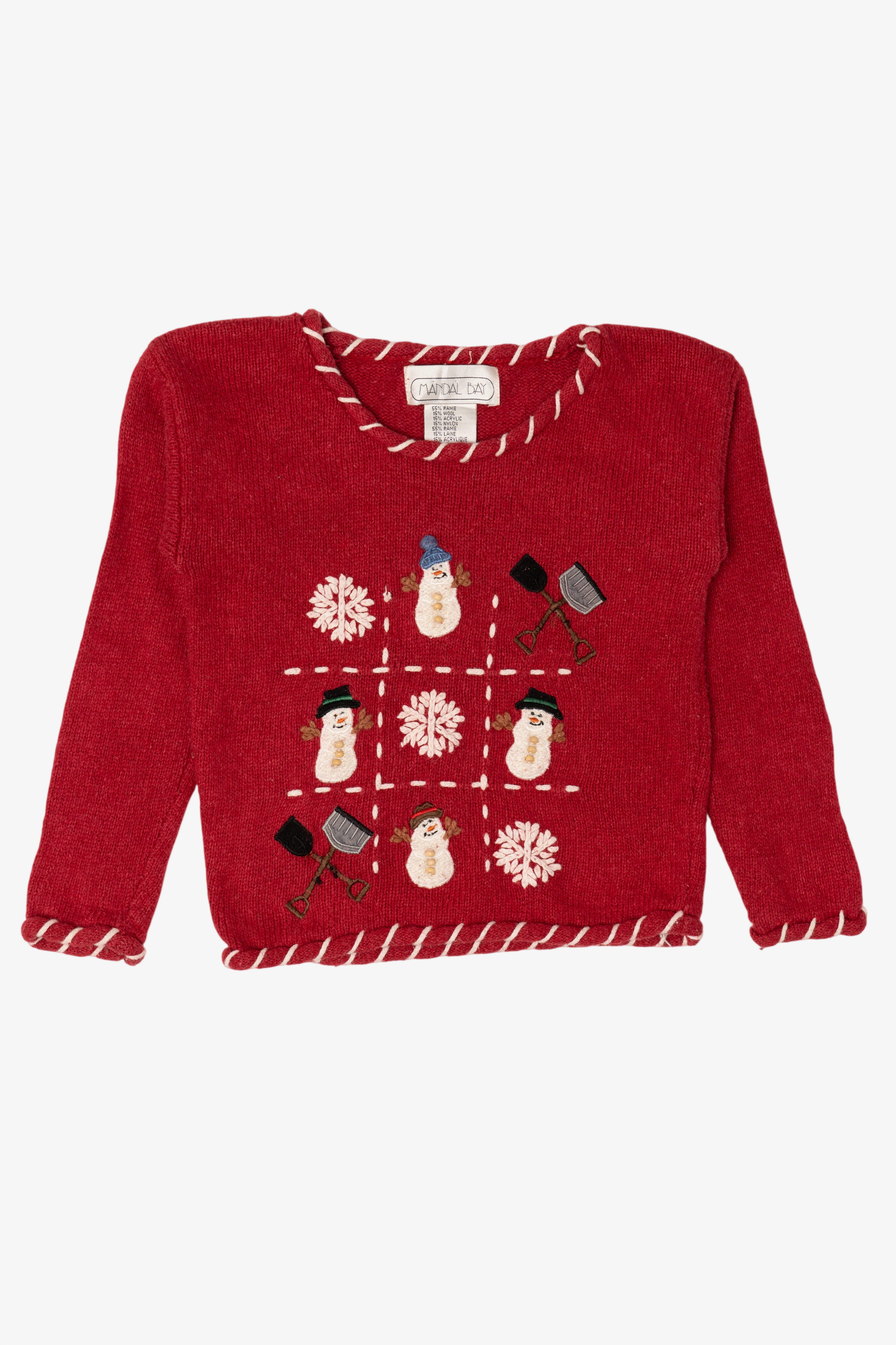Vintage Kids Red Mandal Bay Snowmen Ugly Christmas Pullover (1990s)