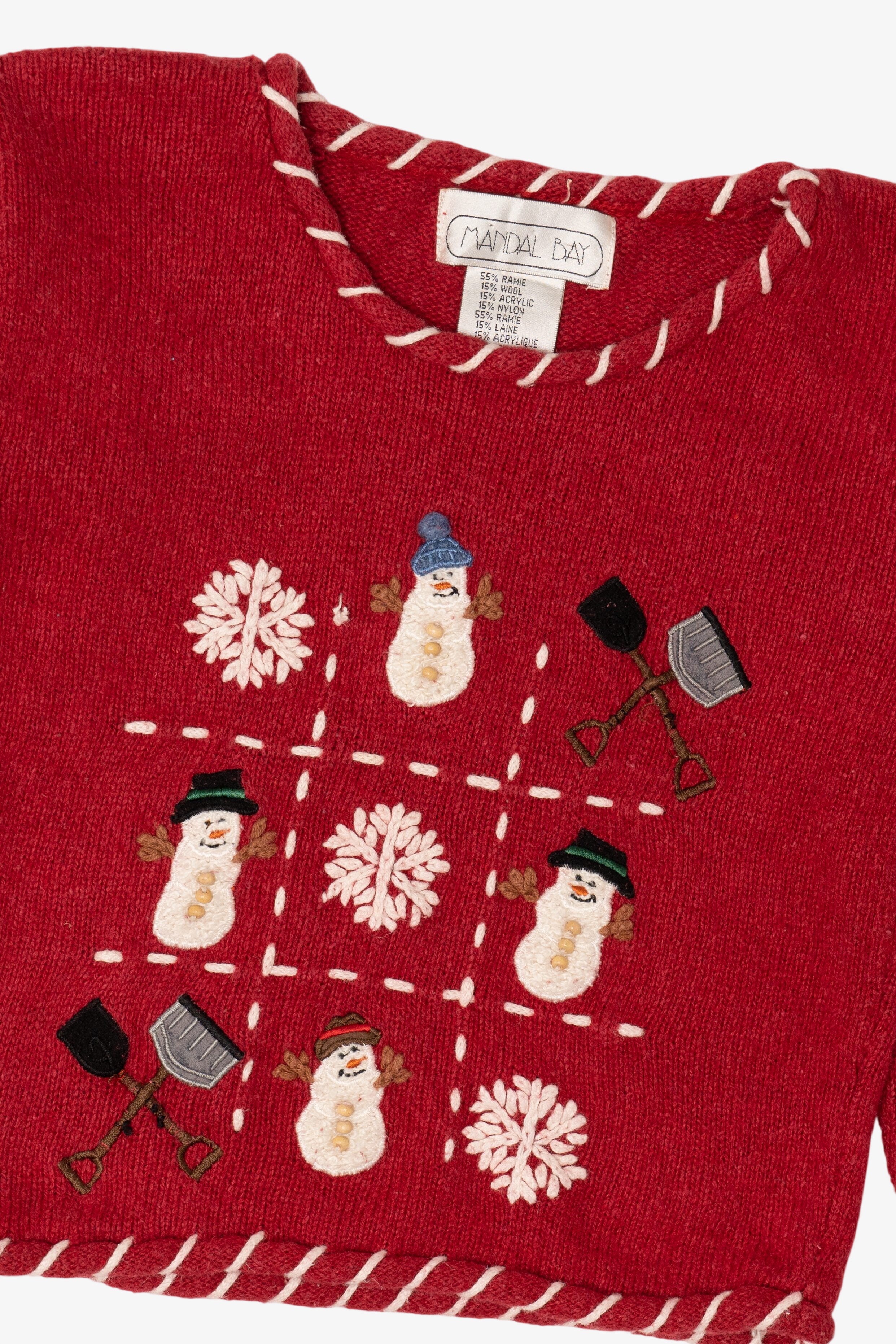 Vintage Kids Red Mandal Bay Snowmen Ugly Christmas Pullover (1990s)
