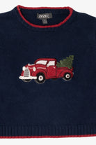 Vintage Kids Navy Blue Frost Truck With Xmas Tree Ugly Christmas Pullover (1990s)