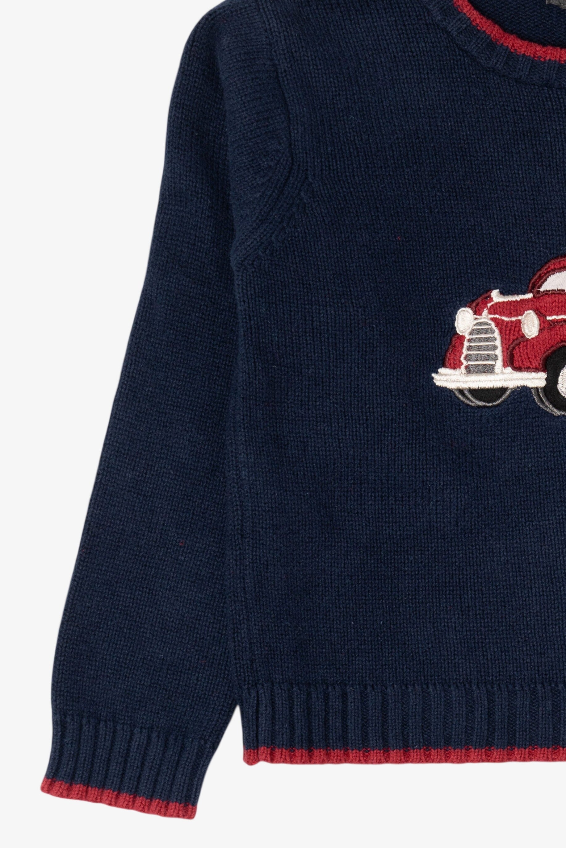 Vintage Kids Navy Blue Frost Truck With Xmas Tree Ugly Christmas Pullover (1990s)