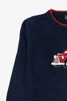 Vintage Kids Navy Blue Frost Truck With Xmas Tree Ugly Christmas Pullover (1990s)