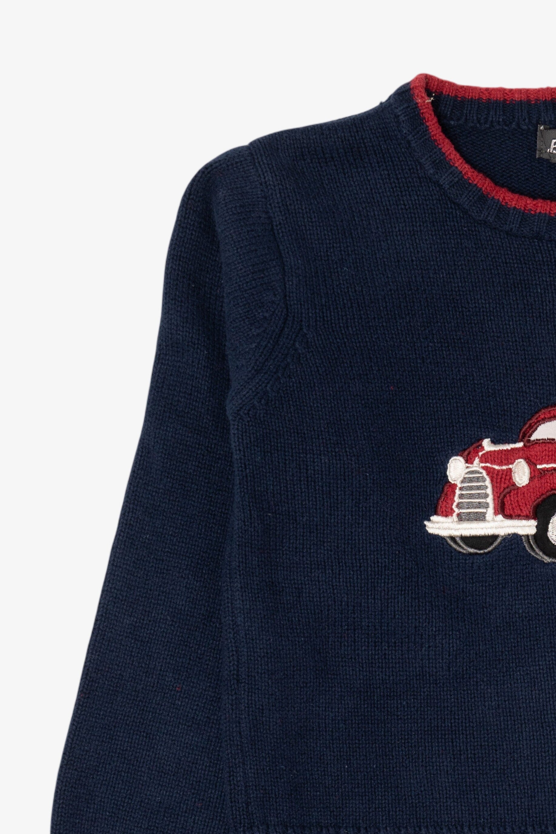Vintage Kids Navy Blue Frost Truck With Xmas Tree Ugly Christmas Pullover (1990s)