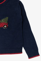 Vintage Kids Navy Blue Frost Truck With Xmas Tree Ugly Christmas Pullover (1990s)