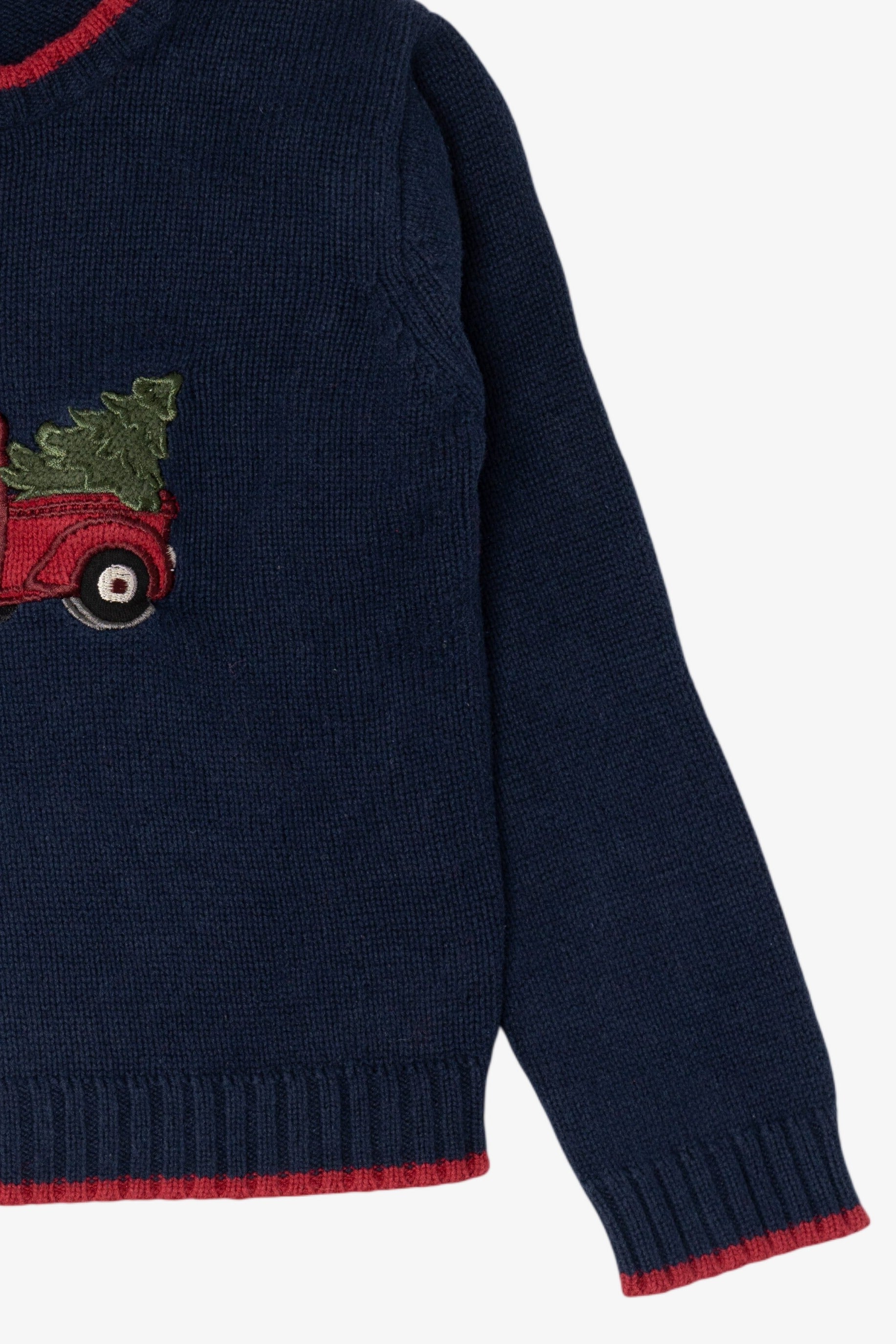 Vintage Kids Navy Blue Frost Truck With Xmas Tree Ugly Christmas Pullover (1990s)
