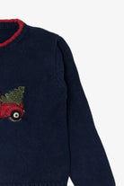 Vintage Kids Navy Blue Frost Truck With Xmas Tree Ugly Christmas Pullover (1990s)