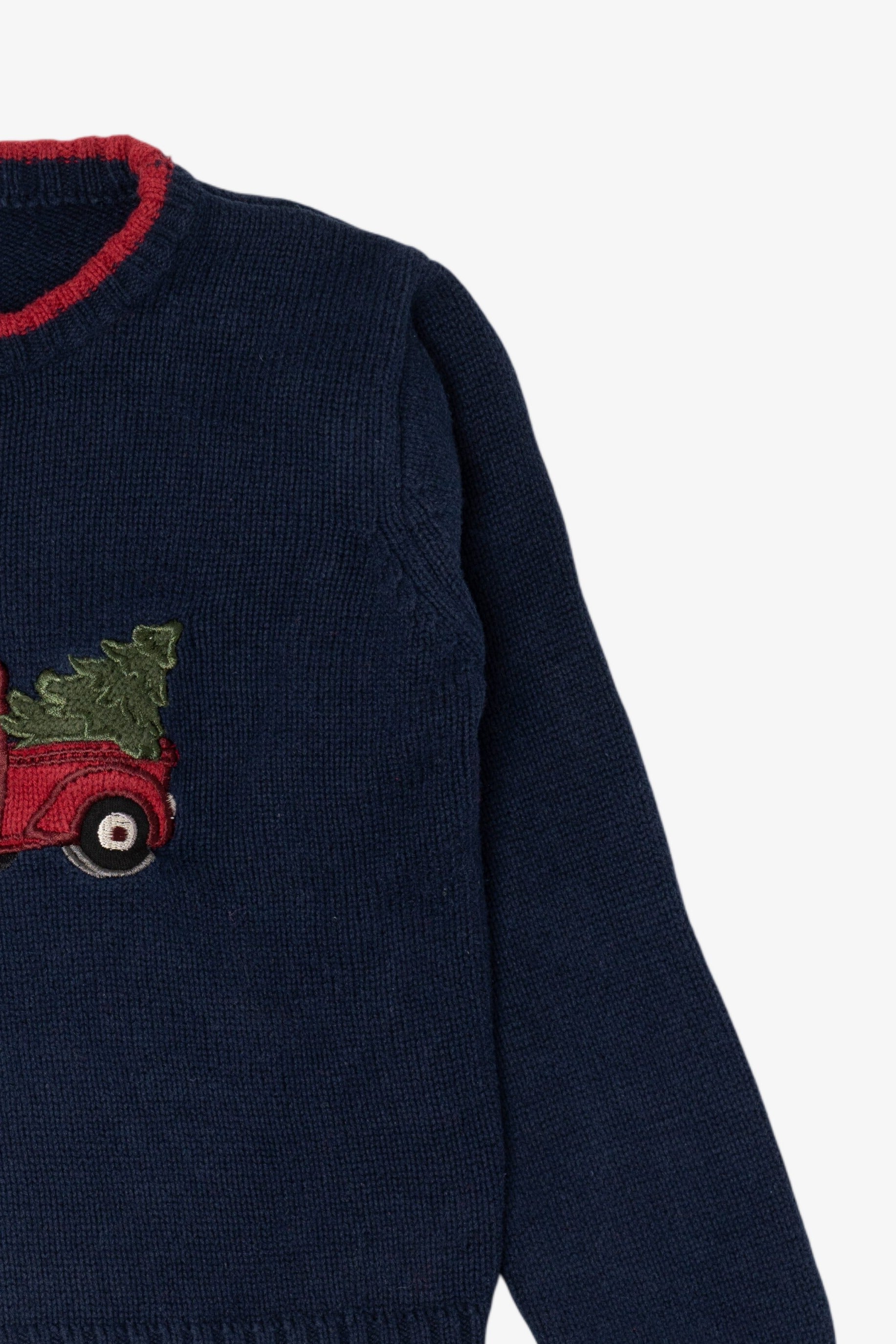 Vintage Kids Navy Blue Frost Truck With Xmas Tree Ugly Christmas Pullover (1990s)