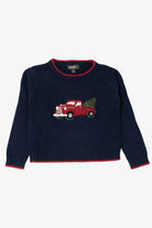 Vintage Kids Navy Blue Frost Truck With Xmas Tree Ugly Christmas Pullover (1990s)