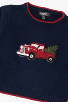 Vintage Kids Navy Blue Frost Truck With Xmas Tree Ugly Christmas Pullover (1990s)