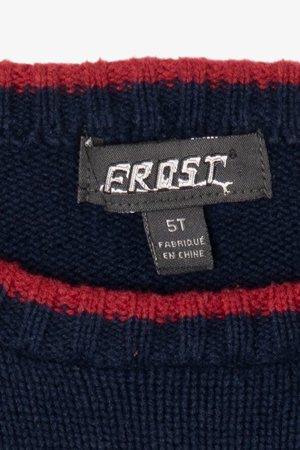 Vintage Kids Navy Blue Frost Truck With Xmas Tree Ugly Christmas Pullover (1990s)