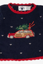 Vintage Kids Navy Blue Hartstrings Xmas Tree In Truck Ugly Christmas Pullover (1990s)