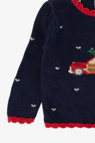 Vintage Kids Navy Blue Hartstrings Xmas Tree In Truck Ugly Christmas Pullover (1990s)