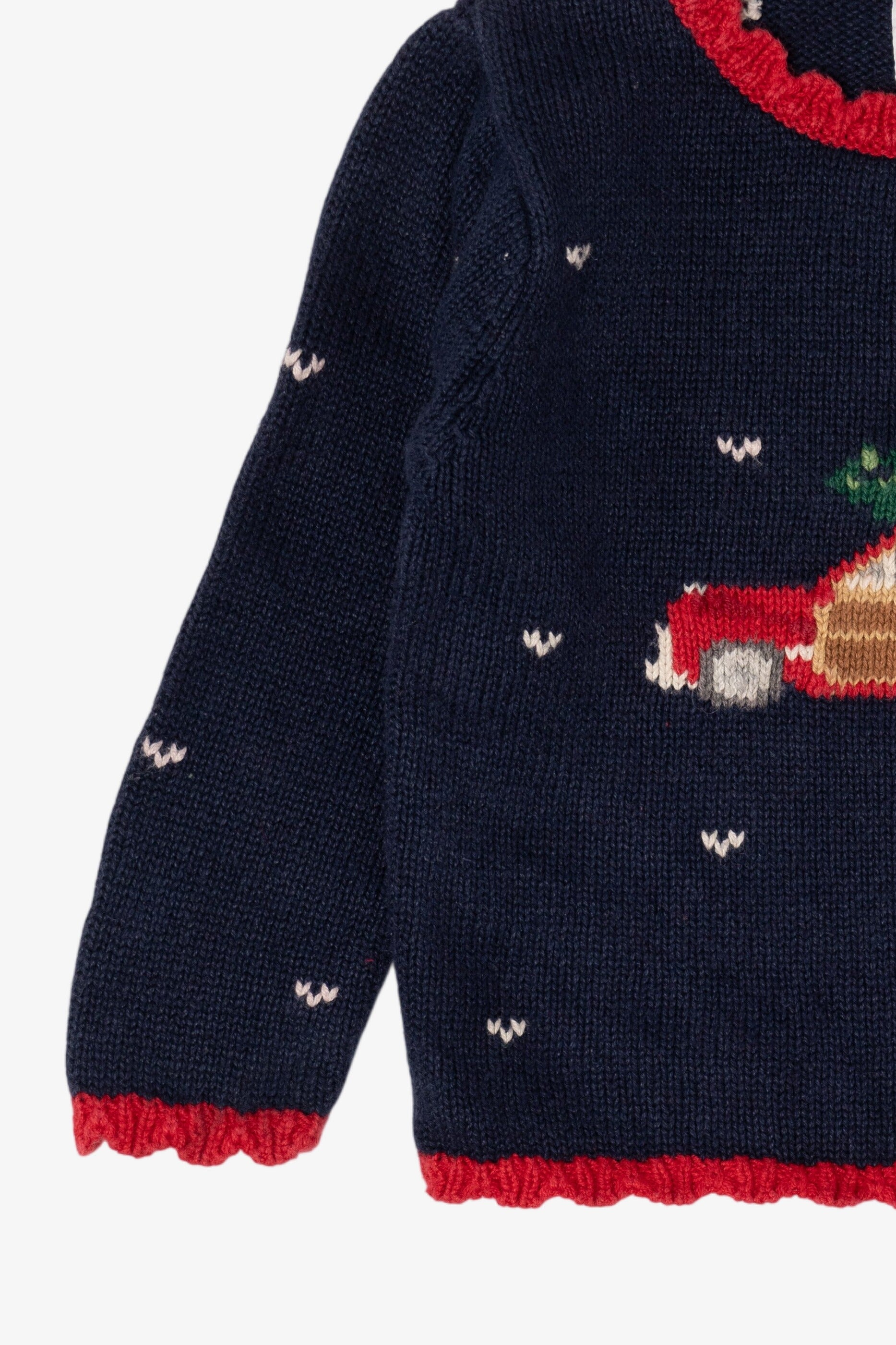 Vintage Kids Navy Blue Hartstrings Xmas Tree In Truck Ugly Christmas Pullover (1990s)
