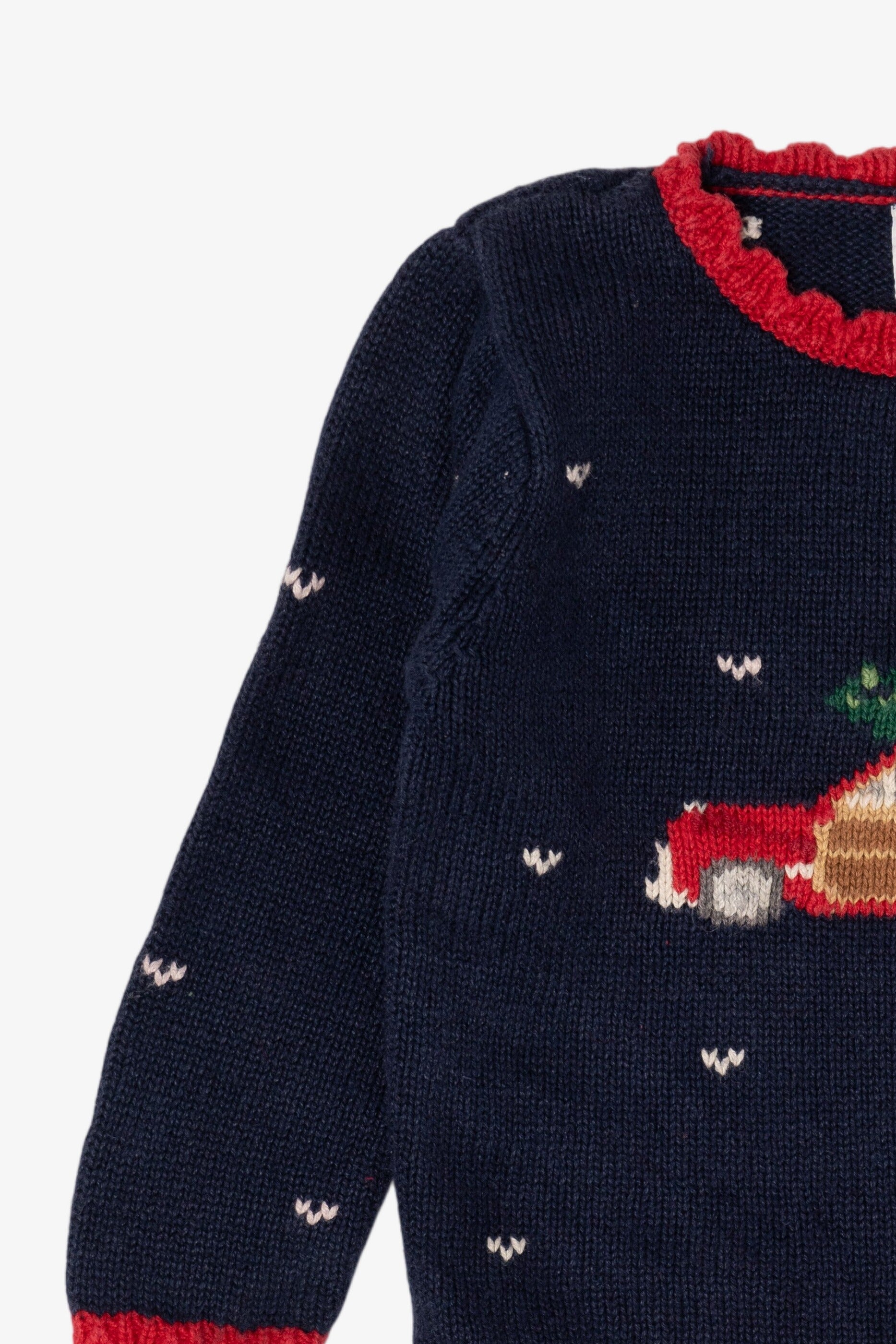 Vintage Kids Navy Blue Hartstrings Xmas Tree In Truck Ugly Christmas Pullover (1990s)