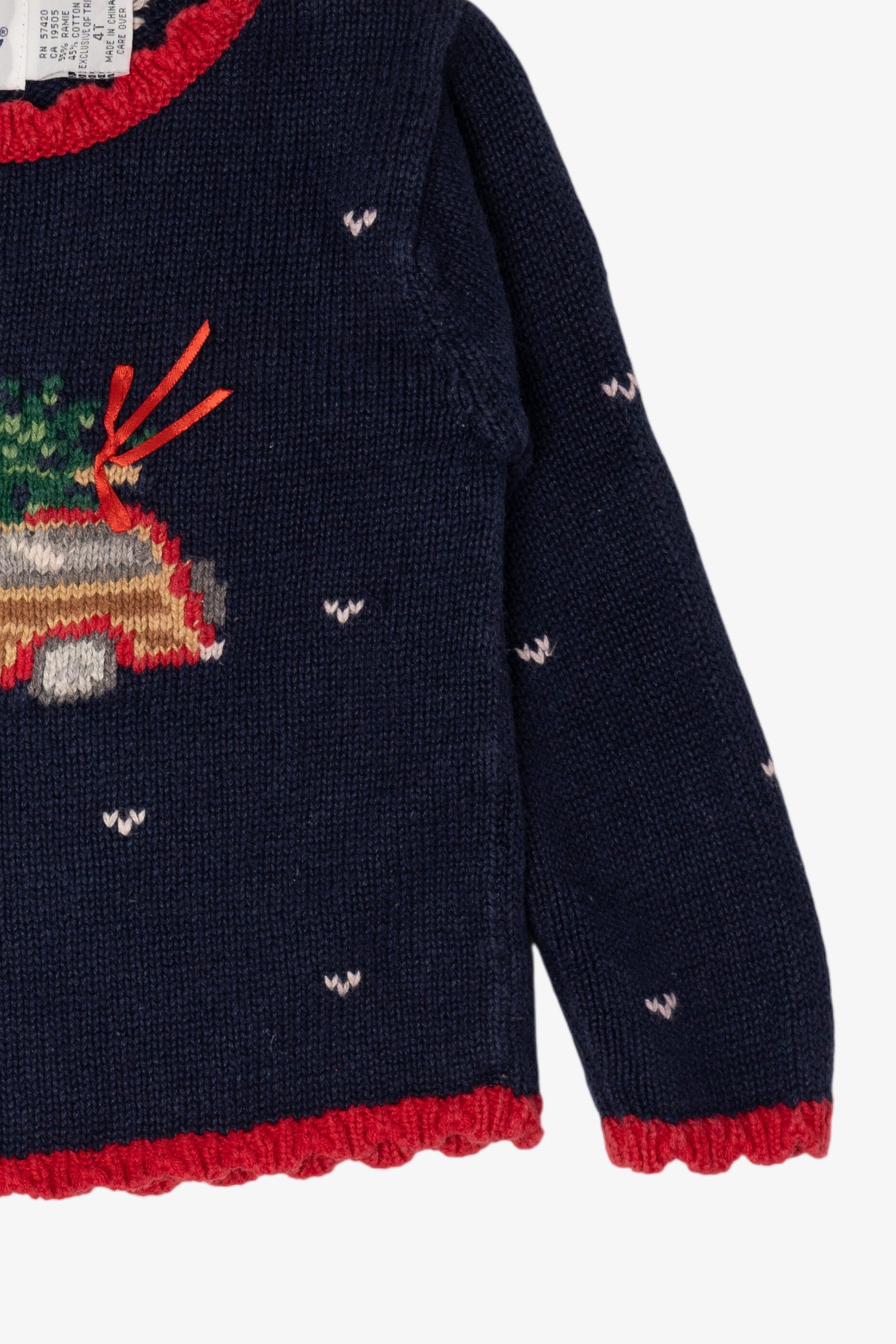 Vintage Kids Navy Blue Hartstrings Xmas Tree In Truck Ugly Christmas Pullover (1990s)