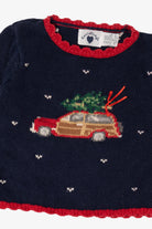 Vintage Kids Navy Blue Hartstrings Xmas Tree In Truck Ugly Christmas Pullover (1990s)