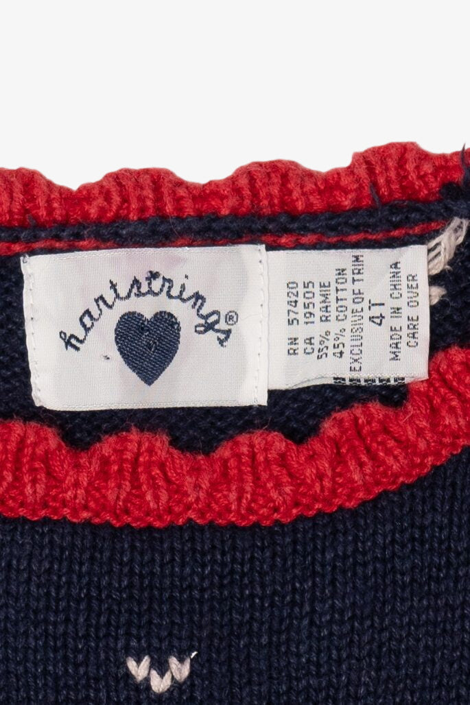 Vintage Kids Navy Blue Hartstrings Xmas Tree In Truck Ugly Christmas Pullover (1990s)
