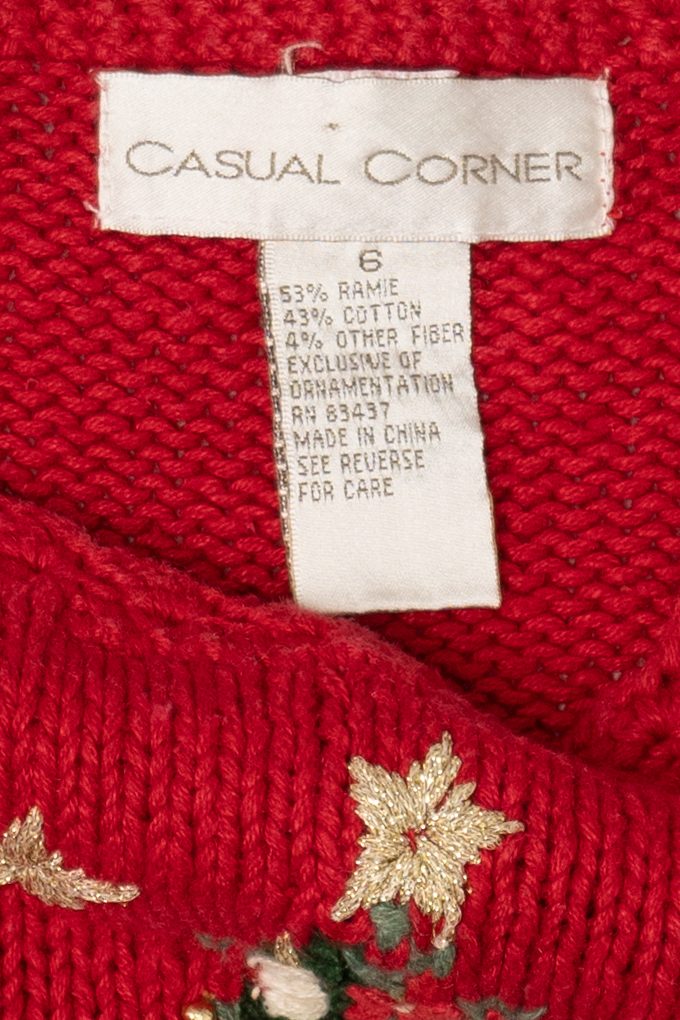 Vintage Kids Red Casual Corner Teddy Bears Under Tree Ugly Christmas Pullover (1990s)