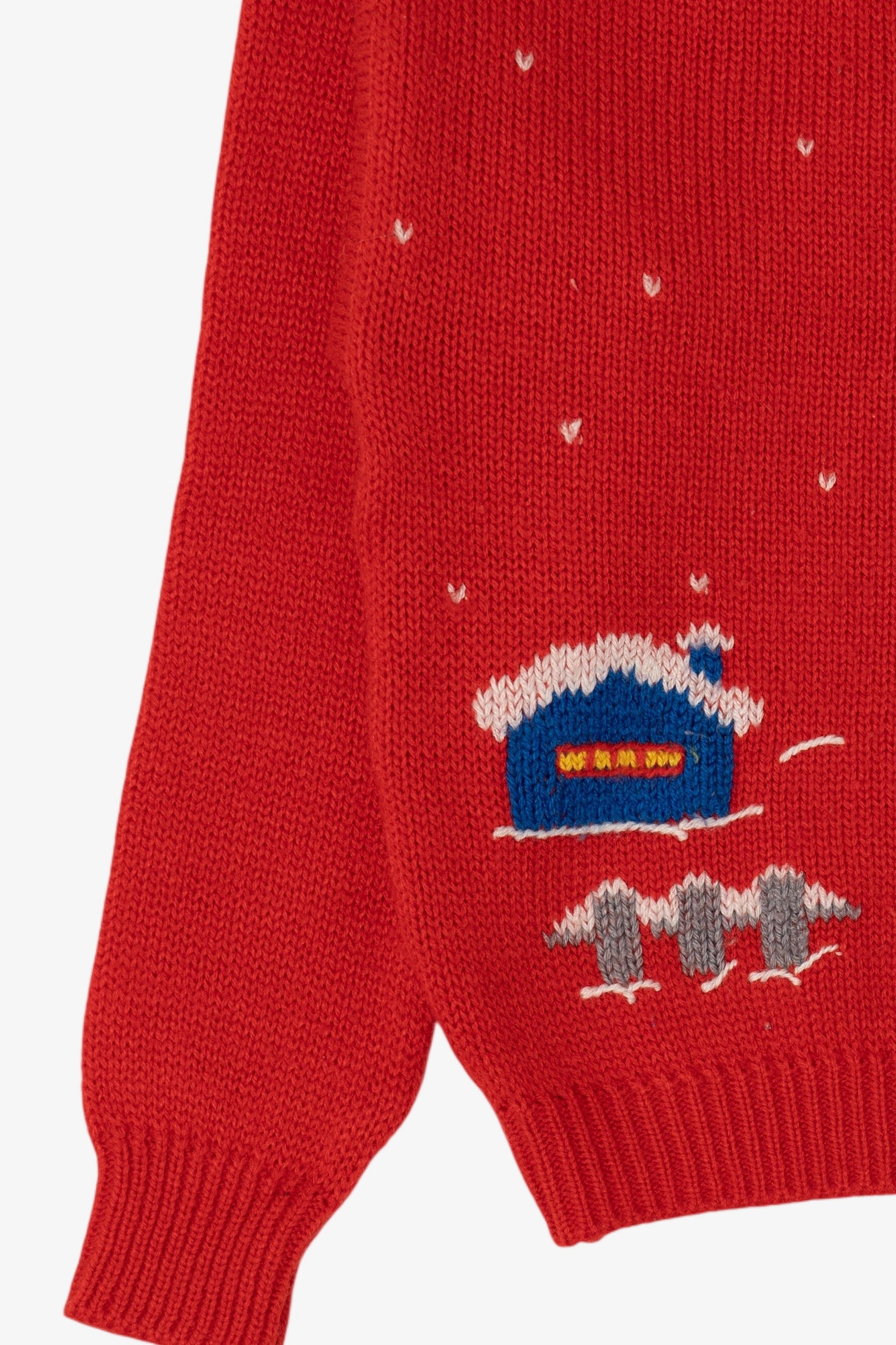 Vintage Kids Red Traditionalist Landscape Ugly Christmas Pullover (1990s)