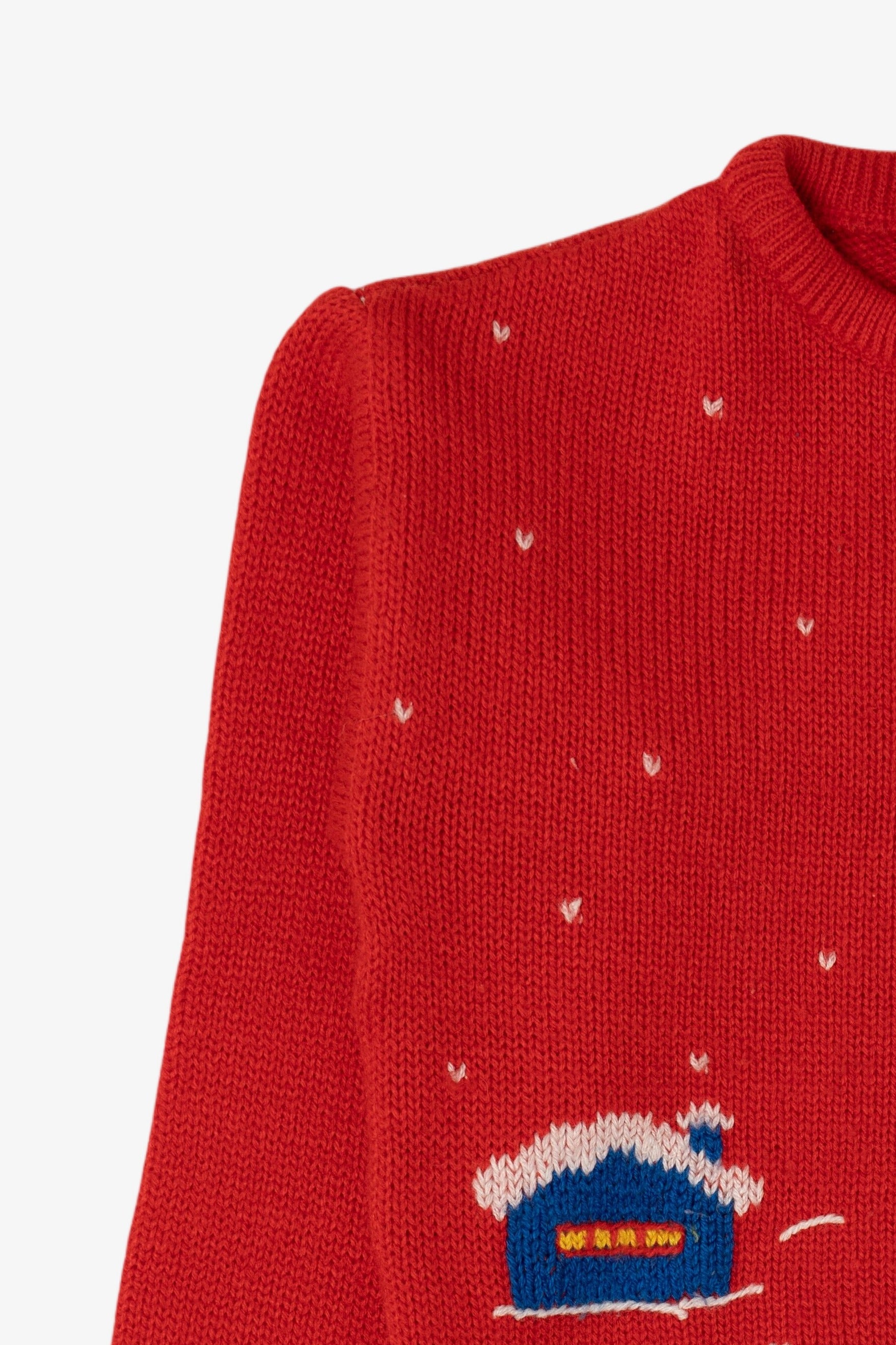Vintage Kids Red Traditionalist Landscape Ugly Christmas Pullover (1990s)