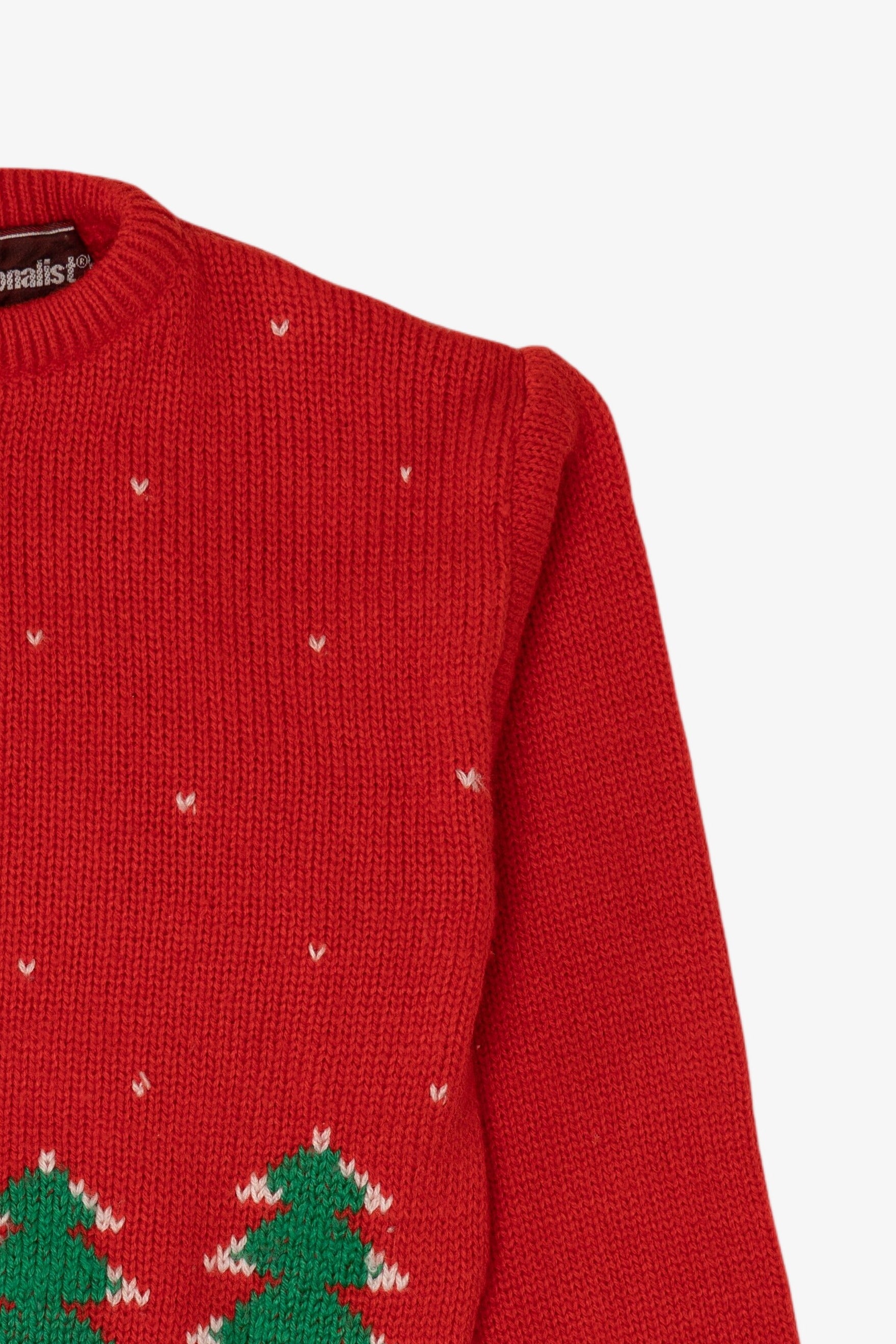 Vintage Kids Red Traditionalist Landscape Ugly Christmas Pullover (1990s)