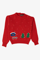 Vintage Kids Red Traditionalist Landscape Ugly Christmas Pullover (1990s)