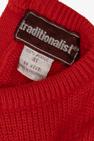 Vintage Kids Red Traditionalist Landscape Ugly Christmas Pullover (1990s)