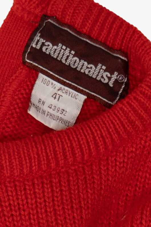 Vintage Kids Red Traditionalist Landscape Ugly Christmas Pullover (1990s)