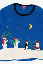 Vintage Blue Bobble Bell Polar Bears Ugly Christmas Pullover (2000s)