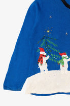 Vintage Blue Bobble Bell Polar Bears Ugly Christmas Pullover (2000s)
