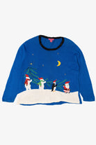 Vintage Blue Bobble Bell Polar Bears Ugly Christmas Pullover (2000s)
