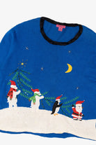 Vintage Blue Bobble Bell Polar Bears Ugly Christmas Pullover (2000s)