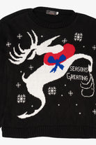 Black Alessandra Saroshe Reindeer "Seasons Greating" Ugly Christmas Pullover (2010s)