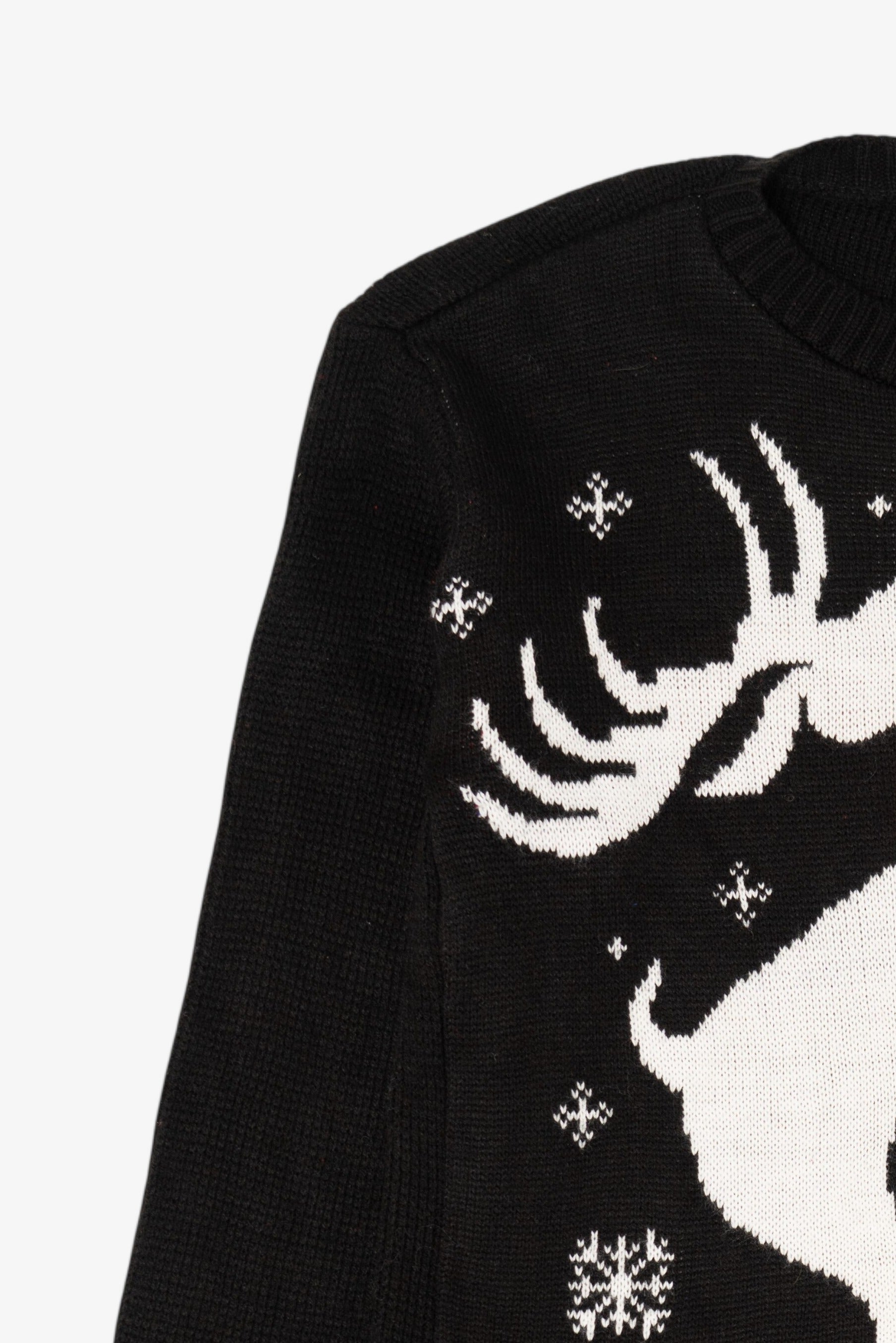 Black Alessandra Saroshe Reindeer "Seasons Greating" Ugly Christmas Pullover (2010s)