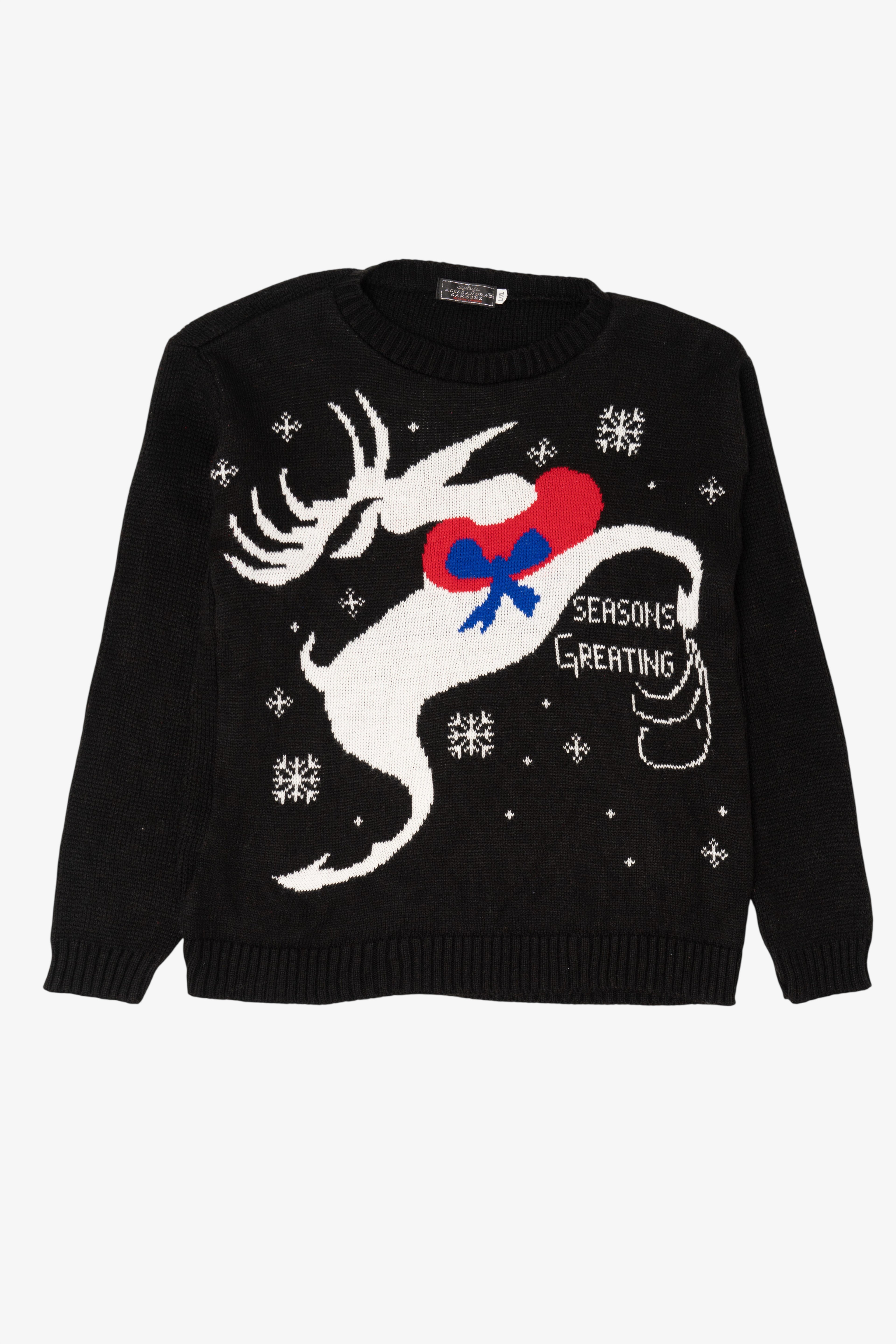 Black Alessandra Saroshe Reindeer "Seasons Greating" Ugly Christmas Pullover (2010s)