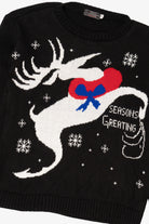 Black Alessandra Saroshe Reindeer "Seasons Greating" Ugly Christmas Pullover (2010s)