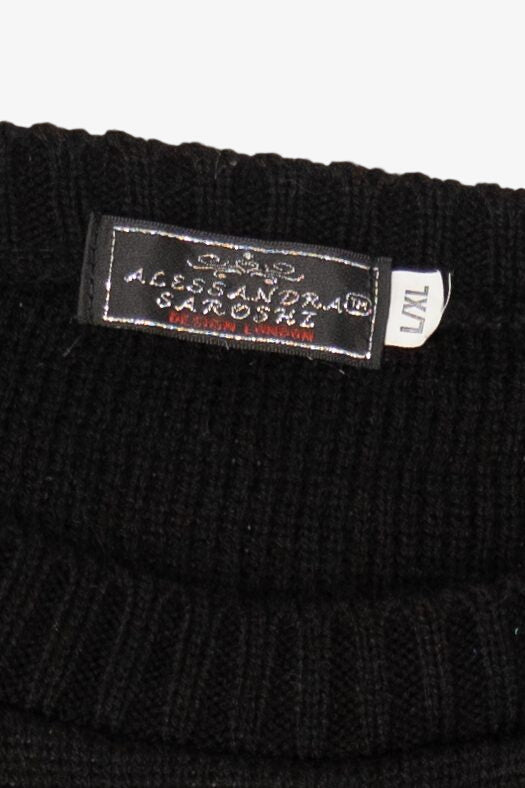Black Alessandra Saroshe Reindeer "Seasons Greating" Ugly Christmas Pullover (2010s)