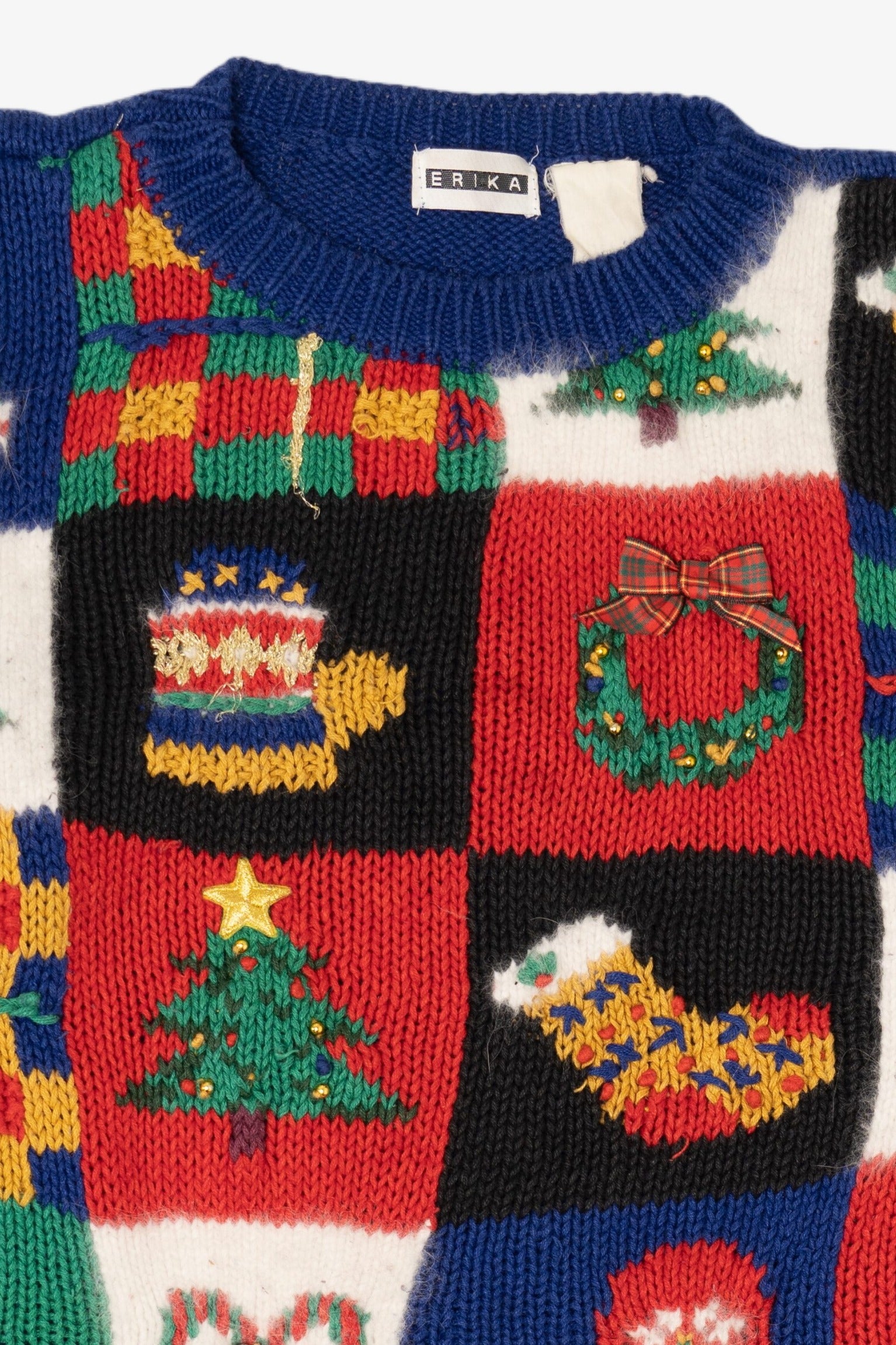 Vintage Navy Blue Erika Ugly Christmas Pullover (1990s)