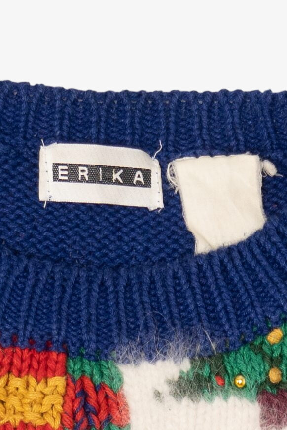 Vintage Navy Blue Erika Ugly Christmas Pullover (1990s)